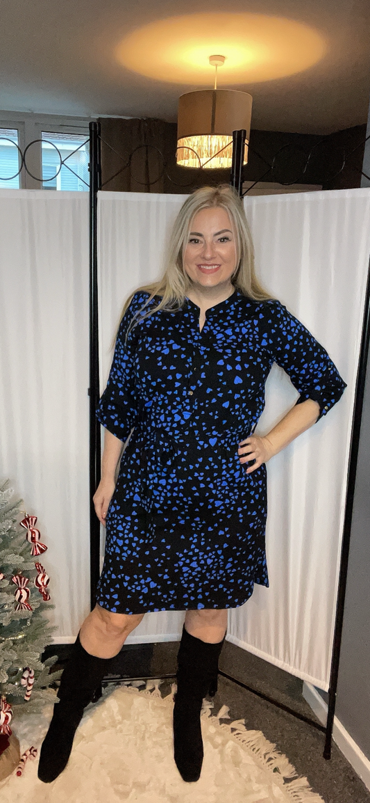 THE LITTLE HEARTS DRESS - BLUE/BLACK