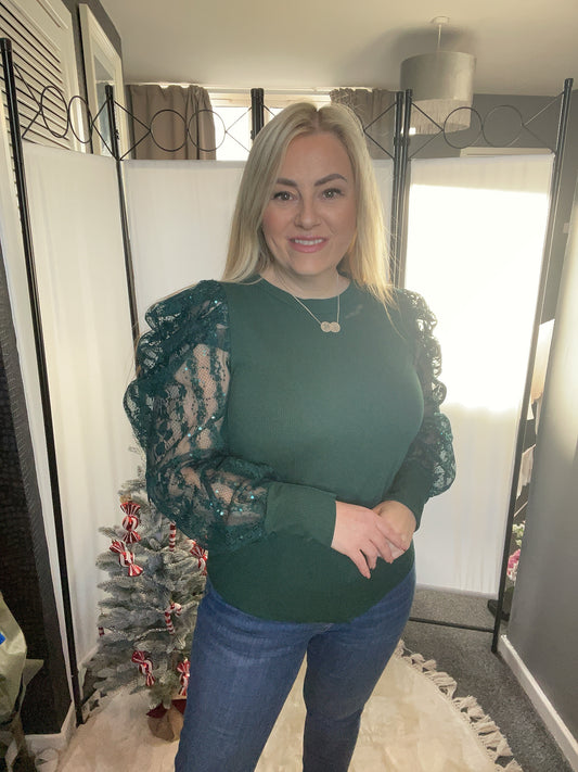 THE ARIANA LACE SLEEVE TOP - GREEN